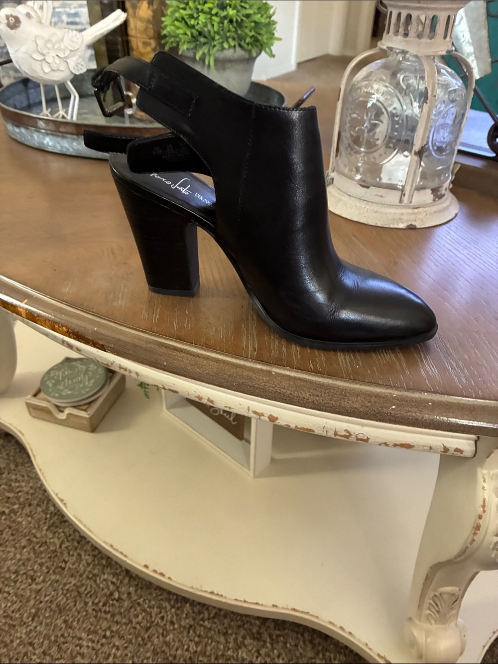 Franco Sarto Black Leather Slingback Block Heel Booties
